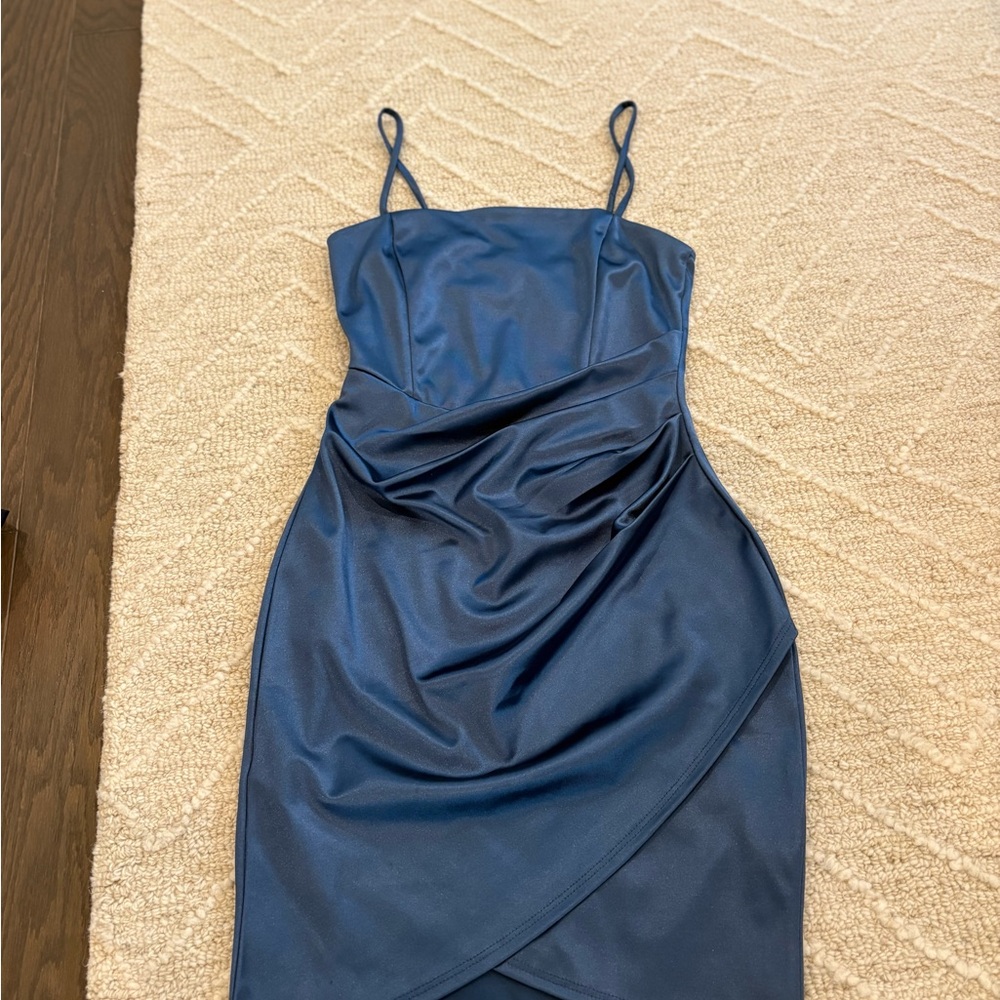 Windsor Blue Satin Evening Bodycon Dress